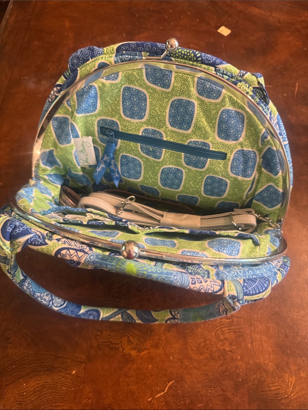 New Vera Bradley Blue & Green Quilted Frame Satchel